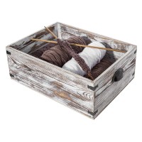 Shabby Whitewashed Wood Storage Crate with Vintage Metal Handles