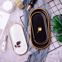 Luxury Ceramic Storage Tray with Glod Rim Sushi Plate Jewelry Makeup Brush Storage Decoration