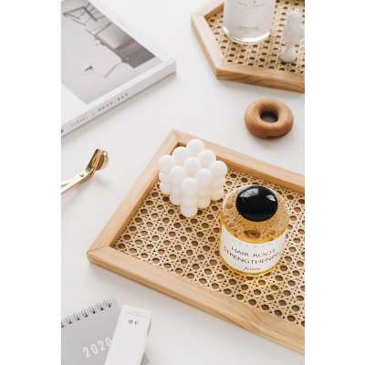 Eco-Friendly Home Hotel Breakfast Fruit Coffee Decorative Display Storage Rattan Wood Serving Tray